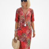 Roxana | Vestido Midi Envolvente Floral Vibrante