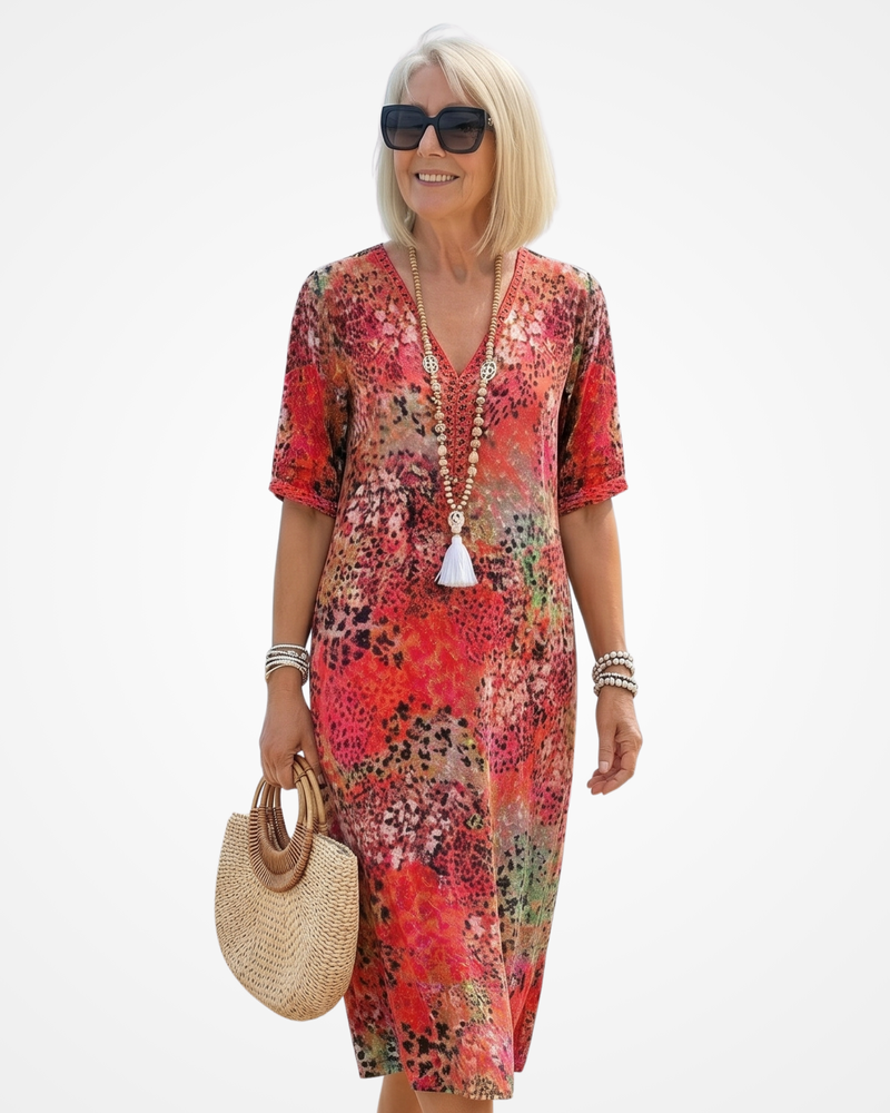 Roxana | Vestido Midi Envolvente Floral Vibrante